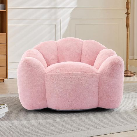 Puf XXL con forma de flor - Suave pelo sintético - Relleno de espuma - Para salón y dormitorio - Rosa