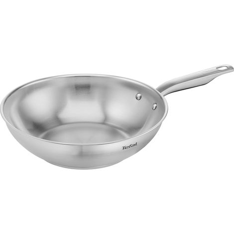 Tefal E49219 - Padella wok Virtuoso, 28 cm, in acciaio inox di alta qualità, non sigillata, finitura spazzolata, adatta a induzione, adatta al forno fino a 250 °C, in acciaio inox