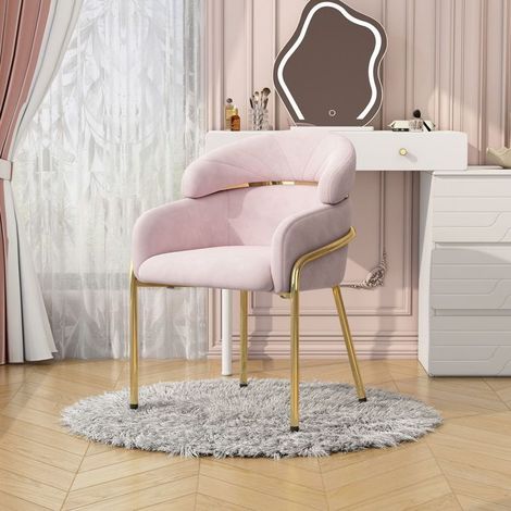 Chaise de salle à manger 1 pièce, revêtement velours rose chaise rembourrée, pieds en métal robustes, style luxe moderne (1/5)