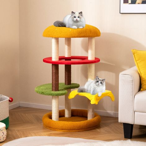 Arbre à Chat Moderne de 106 cm Tour à Chaton à Plusieurs Niveaux avec Perchoir Rembourré Lit Spacieux Griffoirs en Sisal Coloré (1/2)