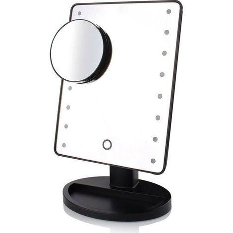 Miroir Maquillage LED 10x Grossissant, Rechargeable USB et à Piles, Rotation 360°, avec Lumière, pour Maquillage et Rasage, Noir (1/5)