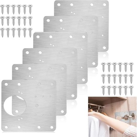 plaques de réparation de charnières pour portes d'armoire - 90 x 90 mm - Avec vis pour armoires, meubles, fenêtres, tiroirs (1/5)