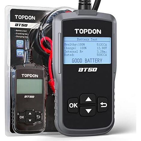 BT50 Testeur de batterie, 12V testeur batterie voiture 100-2000 CCA vérification la santé test démarrage charge, analyseur d'alternateur test, noir - (1/5)