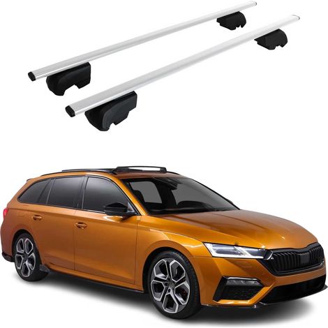 OMAC Barres de toit pour Skoda Octavia IV 2020-2026 – City Crash tested – ISO PAS 11154:2006 – Antivol inclus – Charge max 75 kg – 2 barres Argent (1/4)