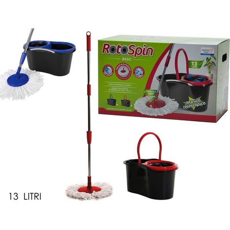 TRADE SHOP - Secchio Mocio Roto Spin Rotante Doppia Rotazione Manico Telescopico Cestello 13lt - (1/4)
