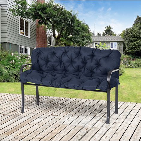 CHICFURN Cojín para banco 150x98x8 cm azul oscuro de poliéster con 6 lazos, interior y exterior (1/5)