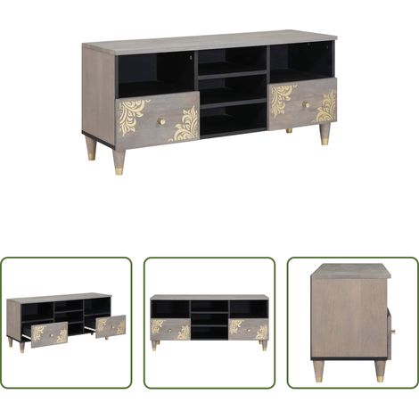 Holzschrank - TV-Schränk mit Regal Grau 100 x 33 x 46 cm Massivholz Mango (1/5)