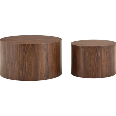 Set aus 2 runden Couchtischen aus MDF in Holzoptik mit Stauraum, Walnussfarben (1/5)
