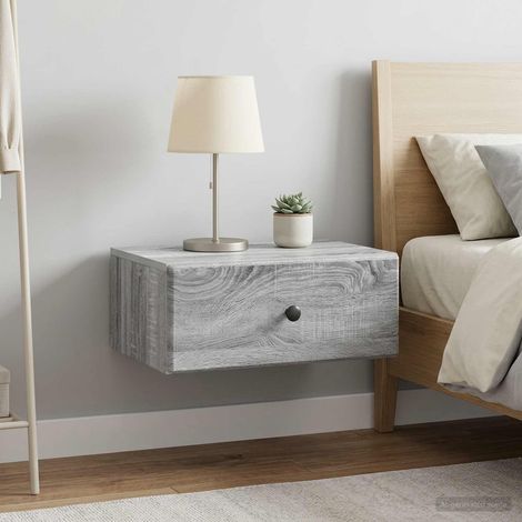 2 tables de chevet murales avec tiroirs en bois d’ingénierie, Sonoma gris, 49 x 34,5 x 20 cm - PANGIVO (1/5)