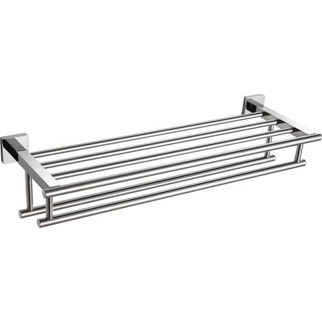Barre porte-serviettes murale double avec étagère en acier inoxydable, convient aux cuisines et salles de bains, 40 cm. (1/5)