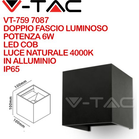 Lampada da muro doppio Led COB 6W IP65 quadrata colore nero V-TAC VT-759 4000K (1/5)