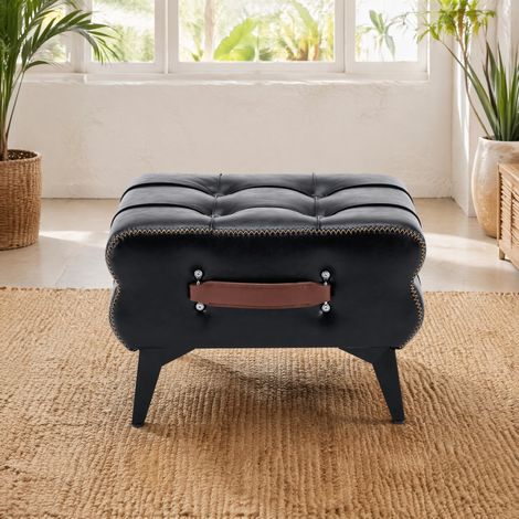 Tabouret d'entrée portable noir, poignée, pieds acier OKMYHOME (1/5)