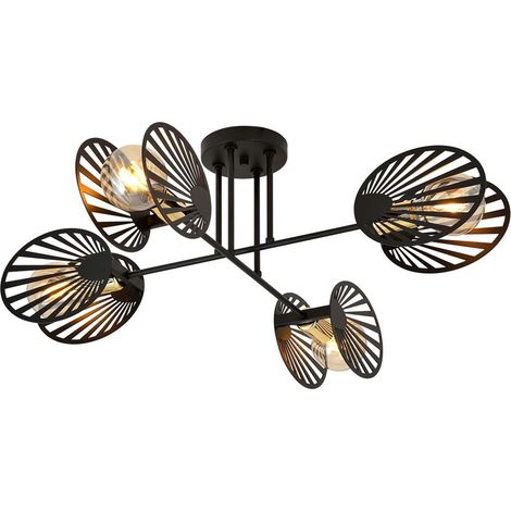 Plafoniera Moderna Patroclo Acciaio Nero 4 Luci E27 Ip20 (1/5)