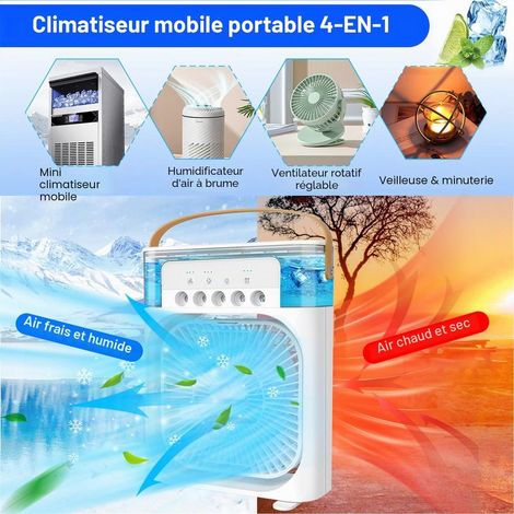 Mini-Klimagerät für unterwegs – 3 Geschwindigkeitsstufen – 1/2/3-Stunden-Timer – 360°-Drehung – Kleiner, persönlicher Ventilator – USB-Anschluss – Für Büro und Zuhause – Weiß (1/4)