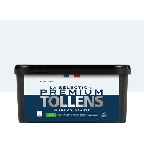 Tollens - Peinture intérieure couleurs - La Sélection Premium Satin - Ultra Couvrante - Blanc Grisé 2,5 L - 30m²