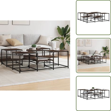 The Living Store Table basse chêne marron 121x121x40 cm bois d'ingénierie - Table Basse - Meuble Salon - Table D'appoint - Table Industrielle - Table Design (1/5)