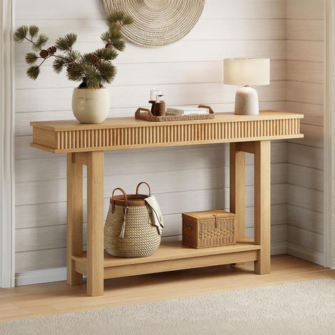 Table Console Rustique 140 cm avec 2 Niveaux en Bois Marron Clair (1/5)