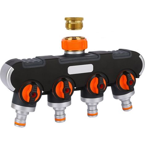 Répartiteur robinet 1 vers 4 avec vannes pour arrosage jardin adaptateur métal installation facile durable (1/4)
