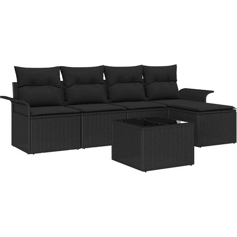 Maison Exclusive - Outdoor-Sofa mit Kissen 6 pcs Schwarz Poly-Rat