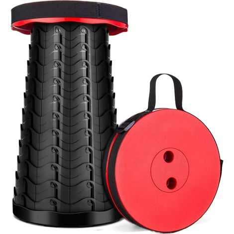Tabouret pliant portable pour le camping - Charge maximale : 180 kg - Chaise pliante compacte LUXJET pour la randonnée, la pêche et les voyages - Rouge - Rond (1/5)