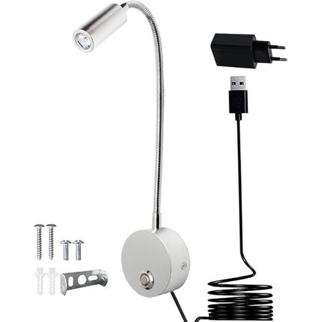 Touch Dimmable Wall Reading Lamp, LED Bedside Reading Lamp with USB Port and Switch, with Plug, 3W Bedside Wall Lamp [Energy Efficiency Class G] MUMU
