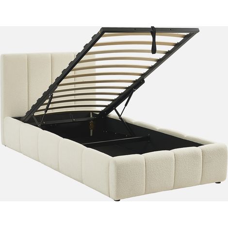 Cama baúl con somier de láminas y cabecera 90cm, acabado en borreguito (1/5)