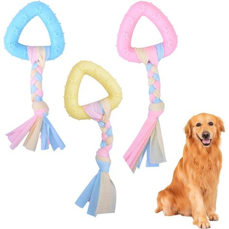 3 Pièces Jouet pour Chiot 18x7,2cm, Jouet Chien pour Les Dent,Jouets à Mâcher pour Chiot en Caoutchouc avec Corde,Favorise la Santé Bucco-Dentaire,Soulage Les Démangeaisons (1/5)
