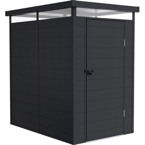 Hoggar – Abri de jardin résine 2,47m² – Dimensions 173x143x204cm – Porte charnière – Tragaluz 360° pour lumière naturelle – Résistant aux UV et à l'eau