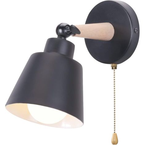 Appliques Murales Rétro Vintage E27 Luminaire Plafonnier Industriel en Bois et Métal Réglable Lampe Murale(Noir)