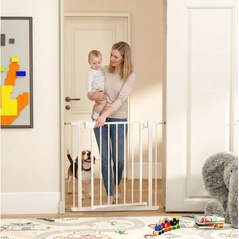 Barrière de sécurité enfant 76-82 x 76 cm en acier blanc, sans perçage, pour escalier FLORAGRACE (1/5)