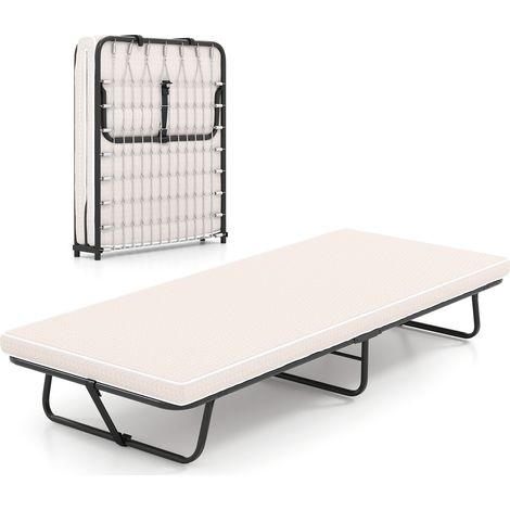 COSTWAY 190 x 80 cm Folding Bed Portable Guest Bed with Mattress-Beige (1/5)