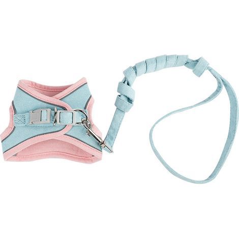 Harnais et laisse combinés anti-fugue pour chats, taille XL, couleurs rose et bleu, pour des promenades en sécurité (1/4)