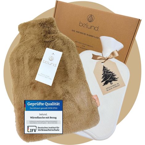 Bouillotte de 1,8 l avec housse - Bouillotte de lit de qualité supérieure en matériau extra épais et robuste - Anti-fuite - Grande et douce - Bouillotte d'eau chaude moelleuse avec housse (1/5)