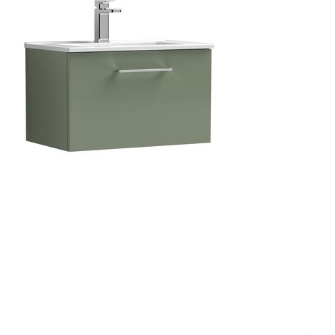 Balterley Contemporary Bathroom 1 Soft Close Drawer & Minimalist Wall Hung Vanity Unit Basin, Satin Green, 600mm