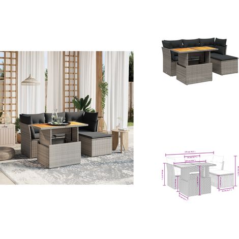 The Living Store 6-tlg. Garten-Sofagarnitur mit Kissen Grau Poly Rattan - Gartentisch (1/3)