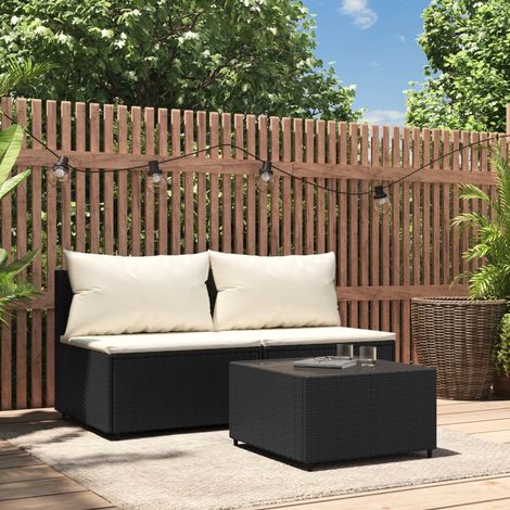 Salon de jardin 3 pcs - Ensemble Table et Chaise de Jardin - avec coussins Noir Résine tressée BV852692 - BonneVie (1/5)