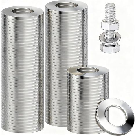 100 Pièces Rondelle M8, Rondelles Metal Plates en Acier Inoxydable 304 Rondelle Inox M8 pour Vis Boulons et Scellement Chimique Rondelles pour Gonds de Porte (1/5)