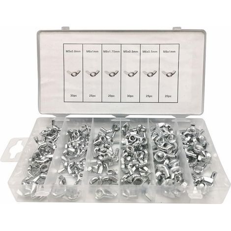 Sortiment mit 150 Schmetterlingsverschlüssen, 16 Größen M5/M6/M8 mit Aufbewahrungskoffer, Schnellverschluss-Metallverschlüsse für Heimwerkerreparaturen (1/5)