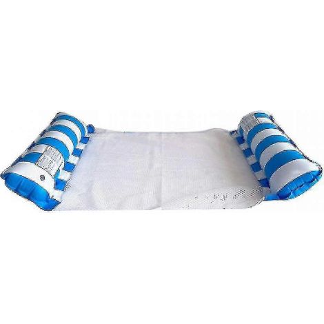 Hamac gonflable en PVC, chaise longue flottante pour piscine, double face, dossier pour adultes, pliable (rayures bleues) (1/4)