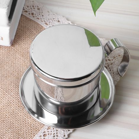 Tragbarer Edelstahl-Kaffeefilter-Kaffeebereiter für Zuhause, Küche, Büro und Outdoor-Einsatz, silberfarben (1/5)