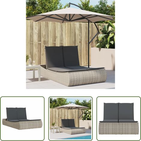 Gartenmöbel - Doppel-Sonnenliege mit Kissen Hellgrau Poly Rattan (1/5)