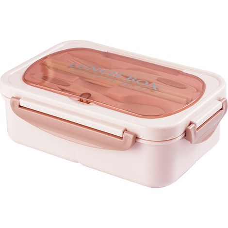 Boîte à bento pour adulte avec couverts, en polypropylène rose, compatible micro-ondes (1/5)