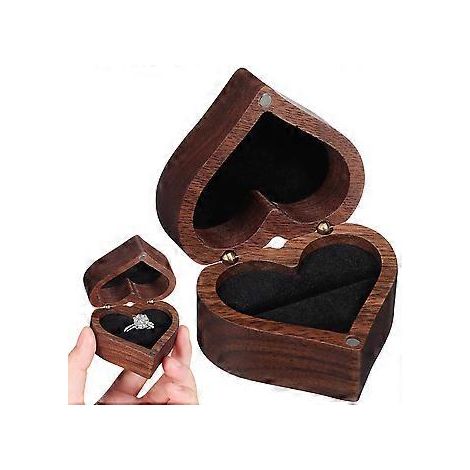 Herzförmige Ringbox aus Holz, Schmuckvitrine, Verlobungsringhalter (1/2)