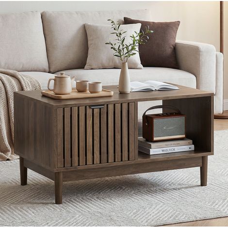 Couchtisch 80 x 50 x 45 cm mit Stauraum, MDF, Walnussfarbe HAVRYA (1/5)