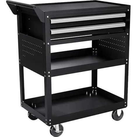Werkzeugwagen, 2 Schubladen, 181 kg Tragfähigkeit, schwarz (1/2)