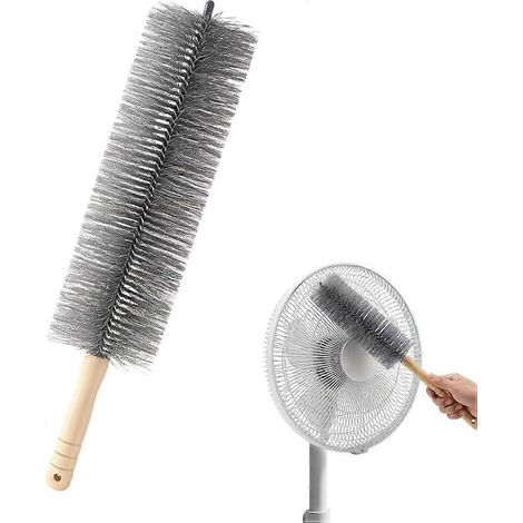 Brosse nettoyage ventilateur plumeau flexible microfibre lavable, nettoie grilles aération, plafond, stores maison & voiture - gris (1/5)