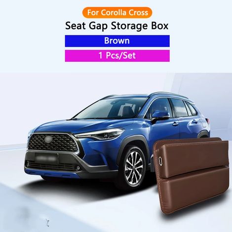 Boîte de rangement pour espace entre les sièges (Corolla Cross marron) - Boîte de rangement en cuir pour siège auto - Combleur d'espace entre les sièges - Compatible avec Toyota RAV4, Camry, Corolla C (1/5)