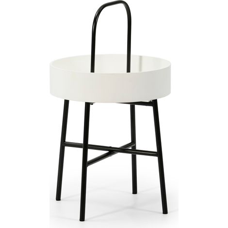 Beistelltisch Runder Couchtisch ELIA mit weißer Mdf-Platte und mattschwarzem Metallgestell / Durchmesser: 40 Cm