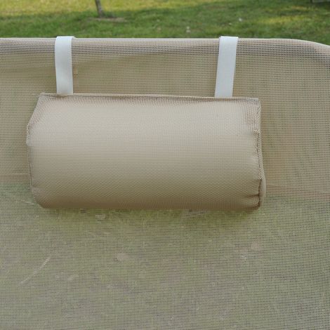 Lot 2 Fauteuils Pliants Réglables 4 Niveaux, Cadre Acier et Tissu Filet, Beige