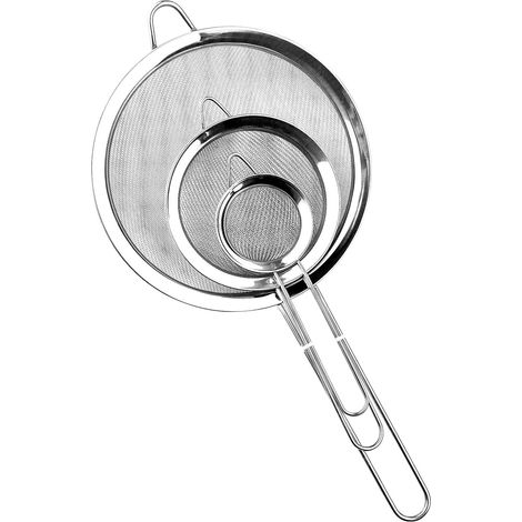 3 Pièces Passoire Inox 19/25/35 cm, Tamis Cuisine avec Poignée, Métal Tamis Maille Fine, Filtre pour Égoutter Poudre, Pâtisserie, Nouille, Riz, Pates, Légumes, Quinoa, Blanc d'Oeuf (Argent) (1/5)